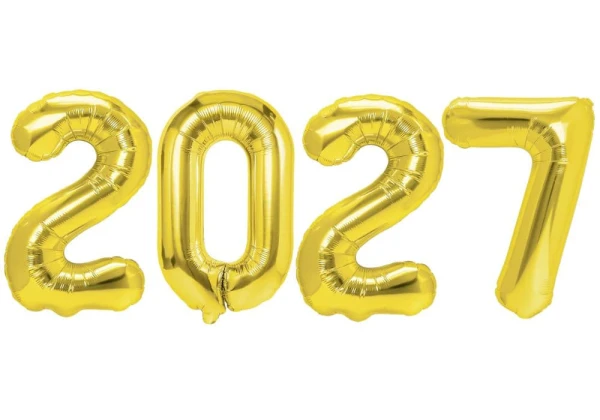 Balony foliowe na sylwestra rok 2027, 70 cm złote