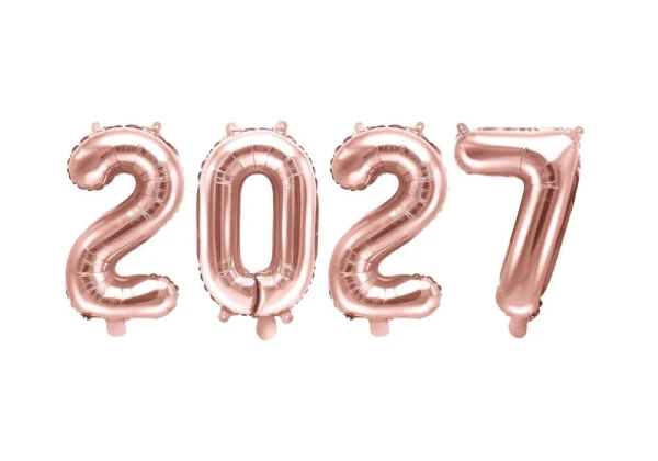 Balony foliowe liczba 2026 na sylwestra, 35 cm różowe złoto