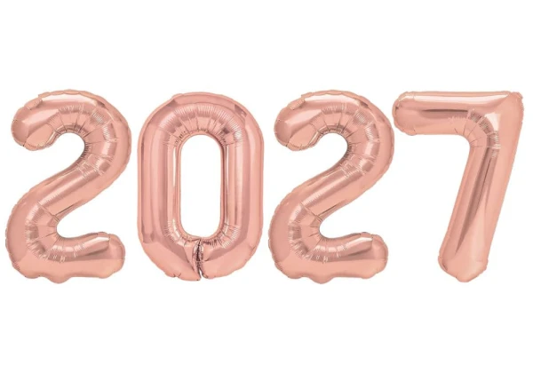 Balony foliowe na sylwestra rok 2027, 100 cm różowe złoto