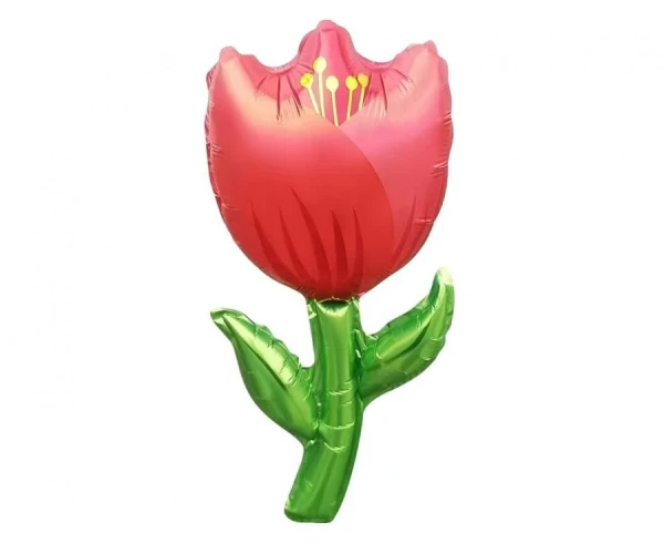 Balon foliowy kwiatek Tulipan czerwony, 17x35cm