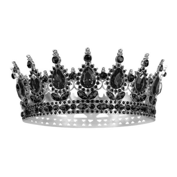 Dekoracja na tort Korona srebrna z czarnymi kryształkami, 15 cm