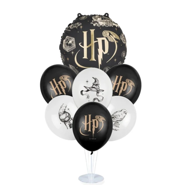 Zestaw balonów na stojaku Harry Potter czarno-biało-złoty