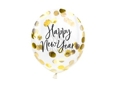 Balony przezroczyste sylwestrowe Happy New Year z konfetti, 30 cm 3 szt.