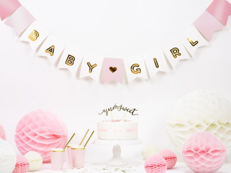 Baner różowy na baby shower