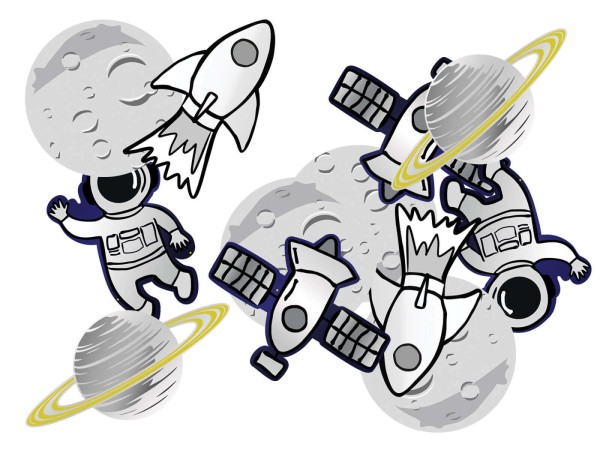 Dekoracja papierowa dwustronna Kosmos, 12 szt.