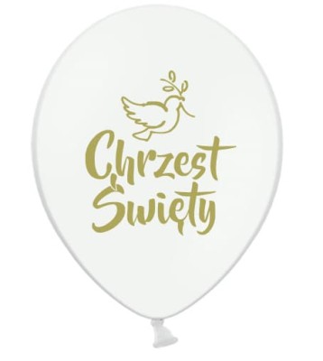 Balony lateksowe Chrzest Święty gołąbek białe złoty napis, 30 cm 3 szt.