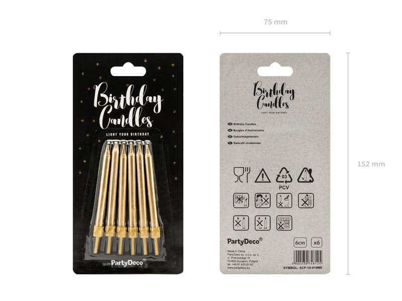 Świeczki na tort złote gładkie krótkie