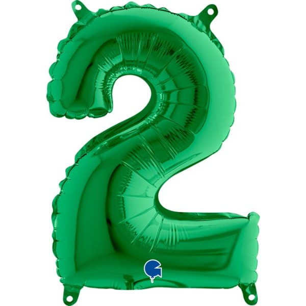 Balon foliowy cyfra 2 zielony, 35 cm