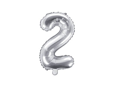 Balon foliowy cyfra 2 srebrny 35 cm