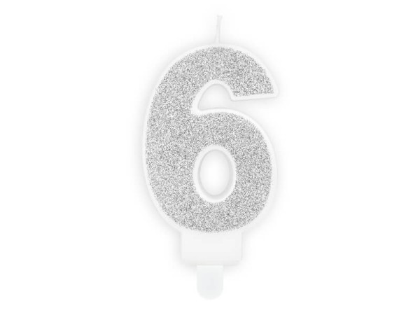 Świeczka urodzinowa cyfra 6 srebrna, 7 cm