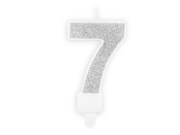 Świeczka urodzinowa cyfra 7 srebrna, 7 cm