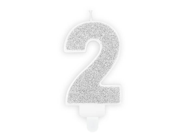 Świeczka urodzinowa cyfra 2 srebrna, 7 cm