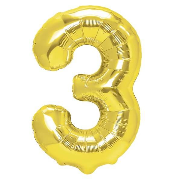Balon foliowy cyfra 3 złoty 40 cm