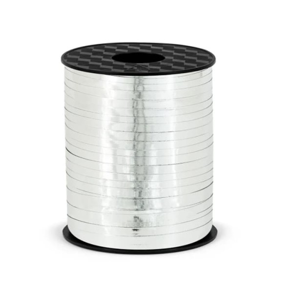 Wstążka tasiemka plastikowa do balonów srebrna 225 m