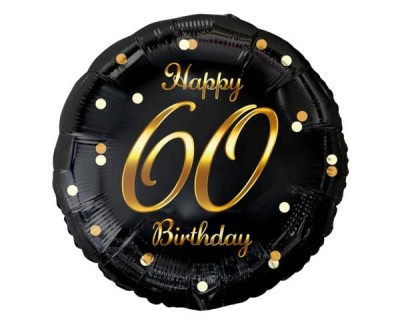 Balon foliowy 60 urodziny Happy Birthday czarny złoty napis, 45 cm