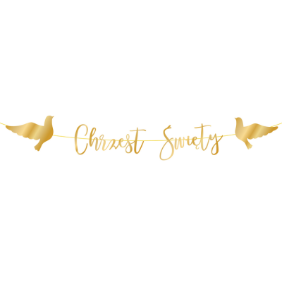 Baner girlanda Chrzest Święty napis, złoty 150 cm