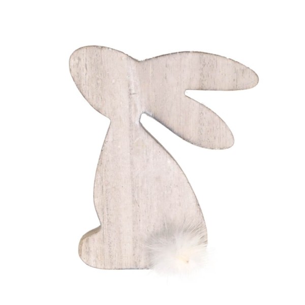 Zajączek drewniany z puchatym ogonkiem stojący, 12 cm