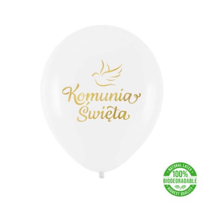 Balony lateksowe Komunia Święta gołąbek złoty 30 cm 3 szt.