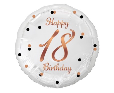 Balon foliowy 18 urodziny Happy Birthday biały rose gold, 45 cm