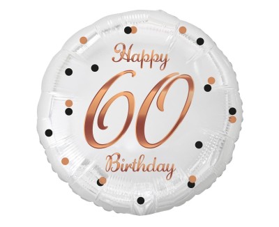 Balon foliowy 60 urodziny Happy Birthday biały rose gold, 45 cm 