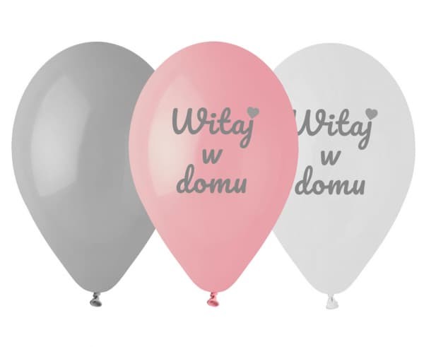 Balony lateksowe Witaj w Domu różowe szare białe, 30 cm 6 szt.