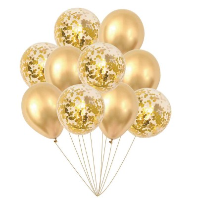 Balony lateksowe złote i ze złotym konfetti, 30 cm 10 szt.