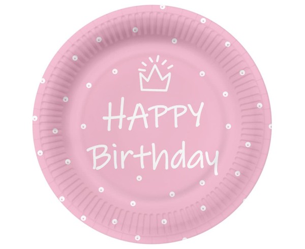 Talerzyki papierowe Happy Birthday różowe, 23 cm 10 szt.