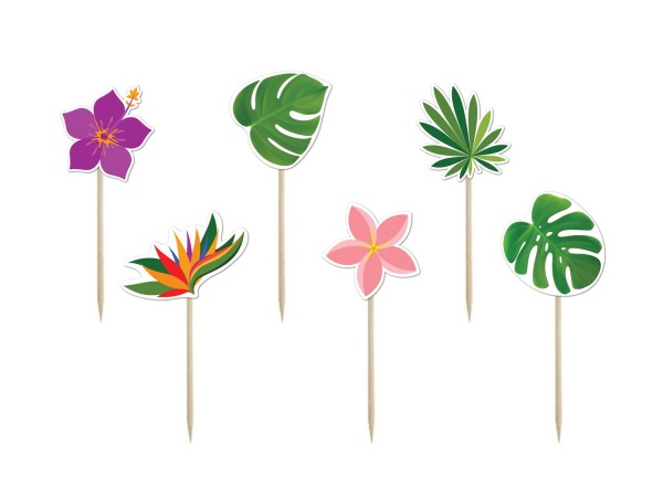 Pikery dekoracje do muffinek babeczek hawajskie kształty Hawaii Party, 6 szt.