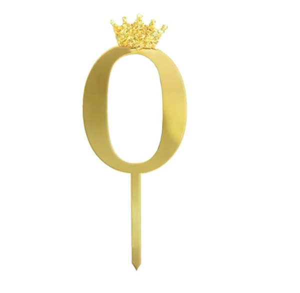 Topper na tort cyfra "0" z koroną, złoty