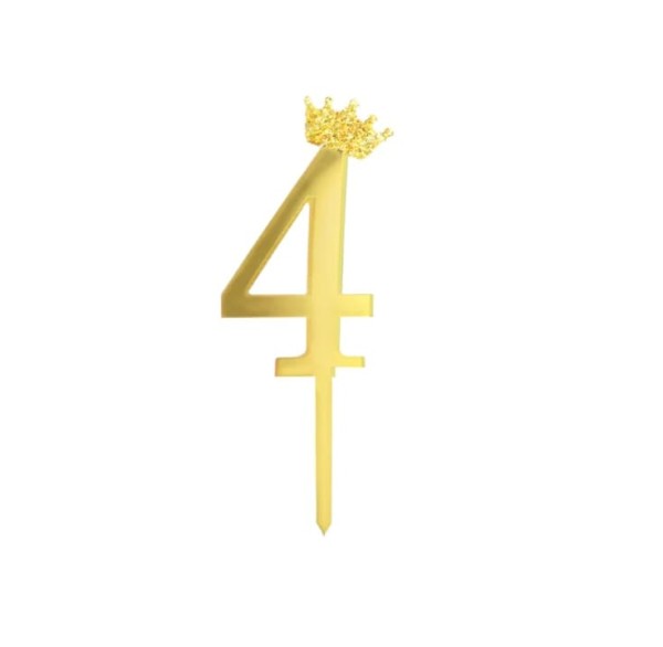 Topper na tort cyfra "4" z koroną, złoty 