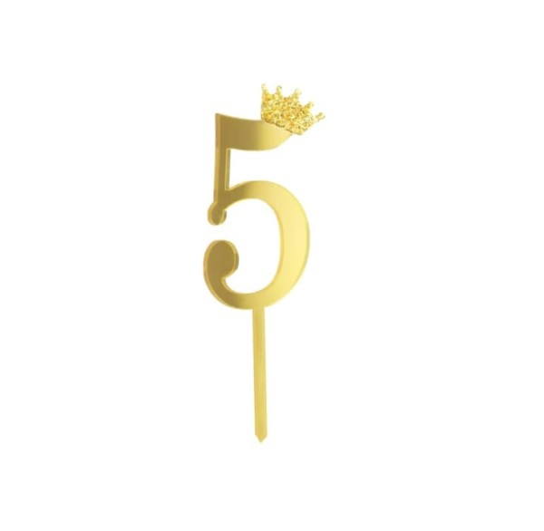 Topper na tort cyfra "5" z koroną, złoty 