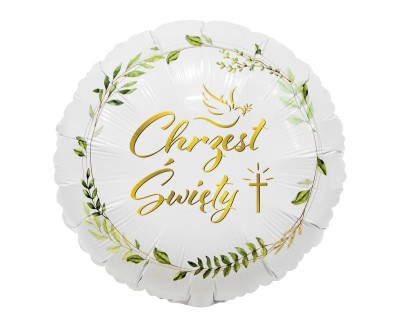 Balon foliowy Chrzest Święty gołąbek i krzyż, 45 cm