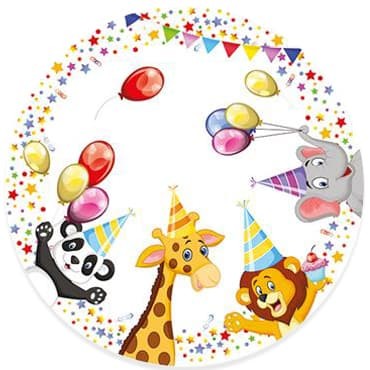 Talerzyki papierowe urodzinowe zwierzątka, 18 cm 8 szt.
