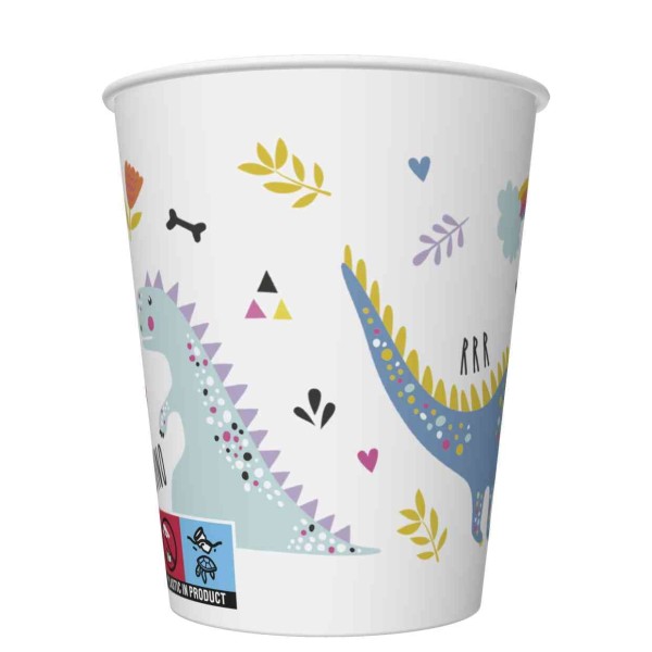 Kubeczki papierowe kolorowe dinozaury, 8 szt.