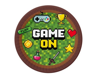 Talerzyki papierowe Game On Piksele, 18 cm
