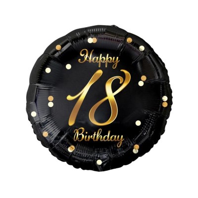 Balon foliowy 18 urodziny Happy Birthday czarny złoty napis, 45 cm