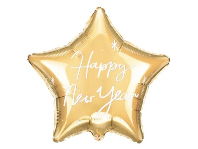 Balon foliowy gwiazdka Happy New Year sylwestrowy złoty, 45 cm