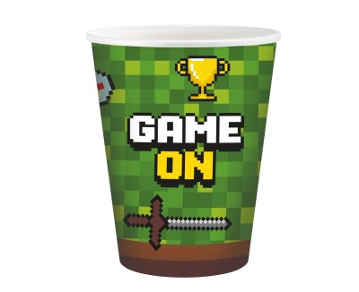 Kubeczki papierowe napis Game On Piksele, 6 szt.