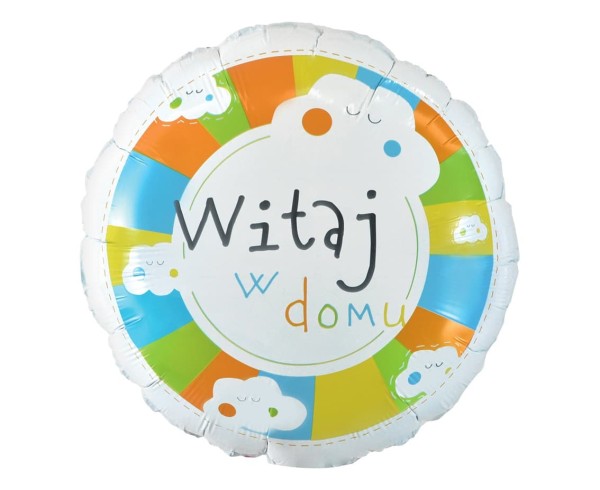 Balon foliowy Witaj w domu chmurki okrągły, 45 cm