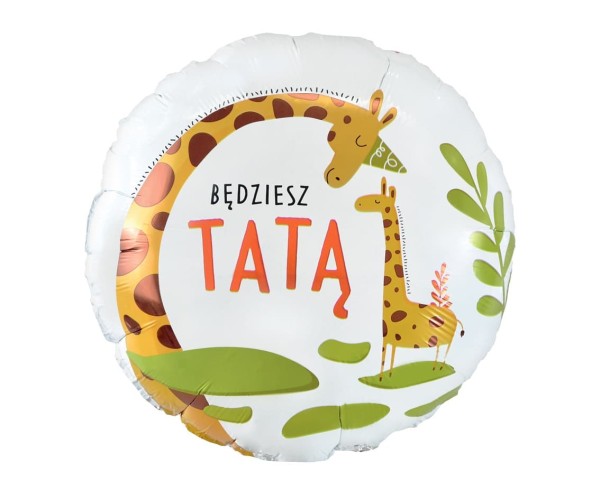 Balon foliowy Będziesz Tatą żyrafy okrągły, 45 cm