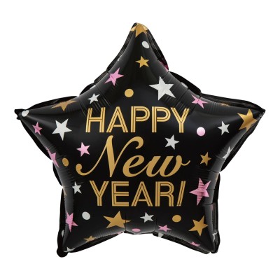 Balon foliowy gwiazda Happy New Year czarny, 45 cm