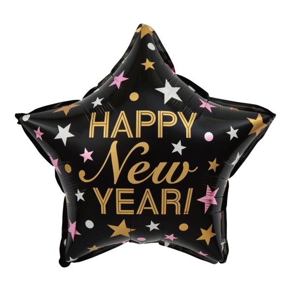 Balon foliowy gwiazda Happy New Year czarny, 45 cm