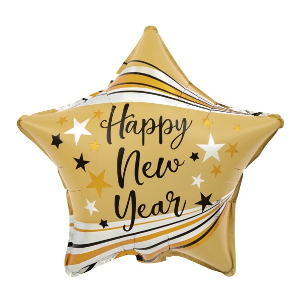 Balon foliowy gwiazda Happy New Year złoty matowy, 45 cm