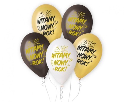 Balony lateksowe sylwestrowe Witamy Nowy Rok, 33 cm 5 szt.