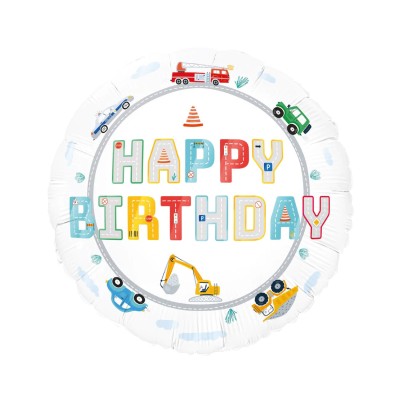 Balon foliowy Auta Happy Birthday okrągły, 45 cm
