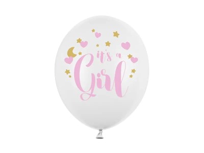 Balony lateksowe "It's a Girl" białe, 30 cm 3 szt. 