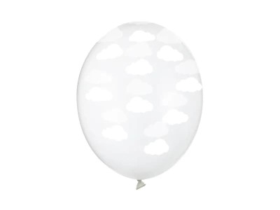 Balony przezroczyste w białe chmurki, 30 cm 3 szt.