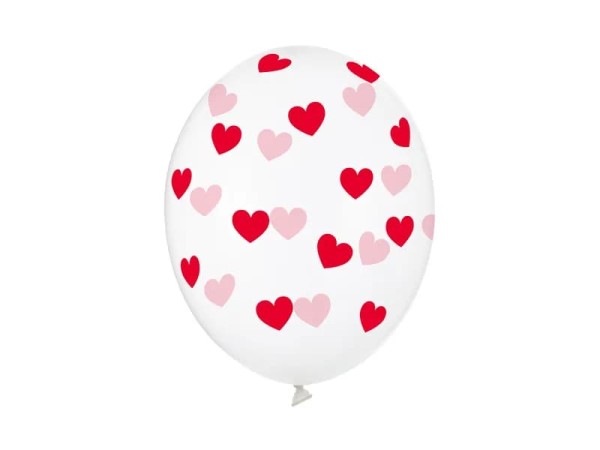 Balony przezroczyste czerwone serduszka, 30 cm 3 szt.