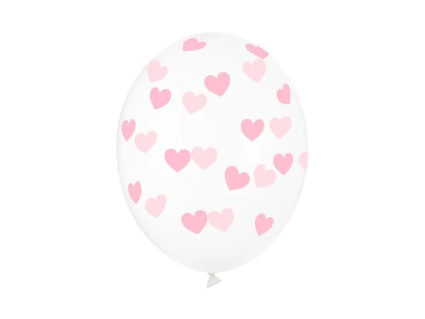 Balony przezroczyste jasnoróżowe serduszka, 30 cm 3 szt.