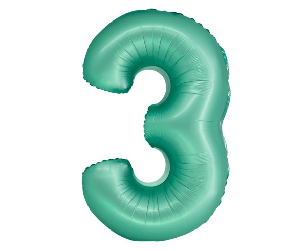 Balon foliowy cyfra "3" zielony miętowy matowy, 76 cm